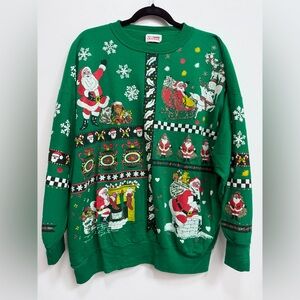 Nutcracker Festive Green Santa Crewneck Sweater, GUC